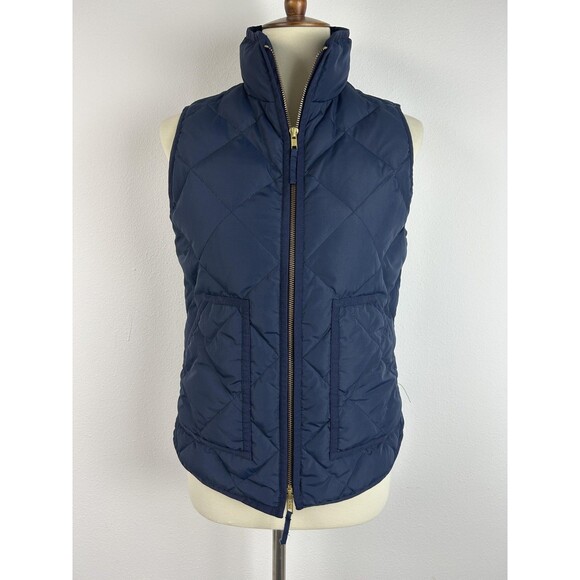 J.Crew Vest Womens XS Navy Excursion Quilted Down Puffer Zip Pockets High Neck - Picture 10 of 10